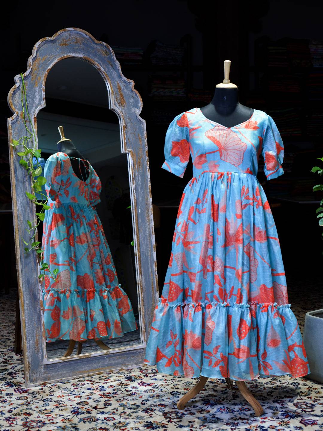 Sea Blue Floral Print Dress by My Store