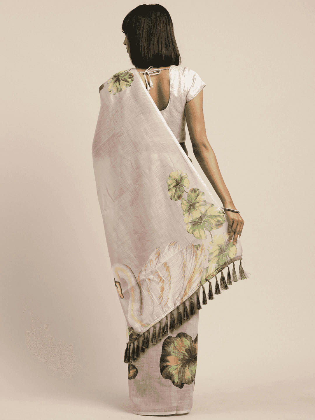 Beautiful Green Colour Linen Botanical Printed Saree