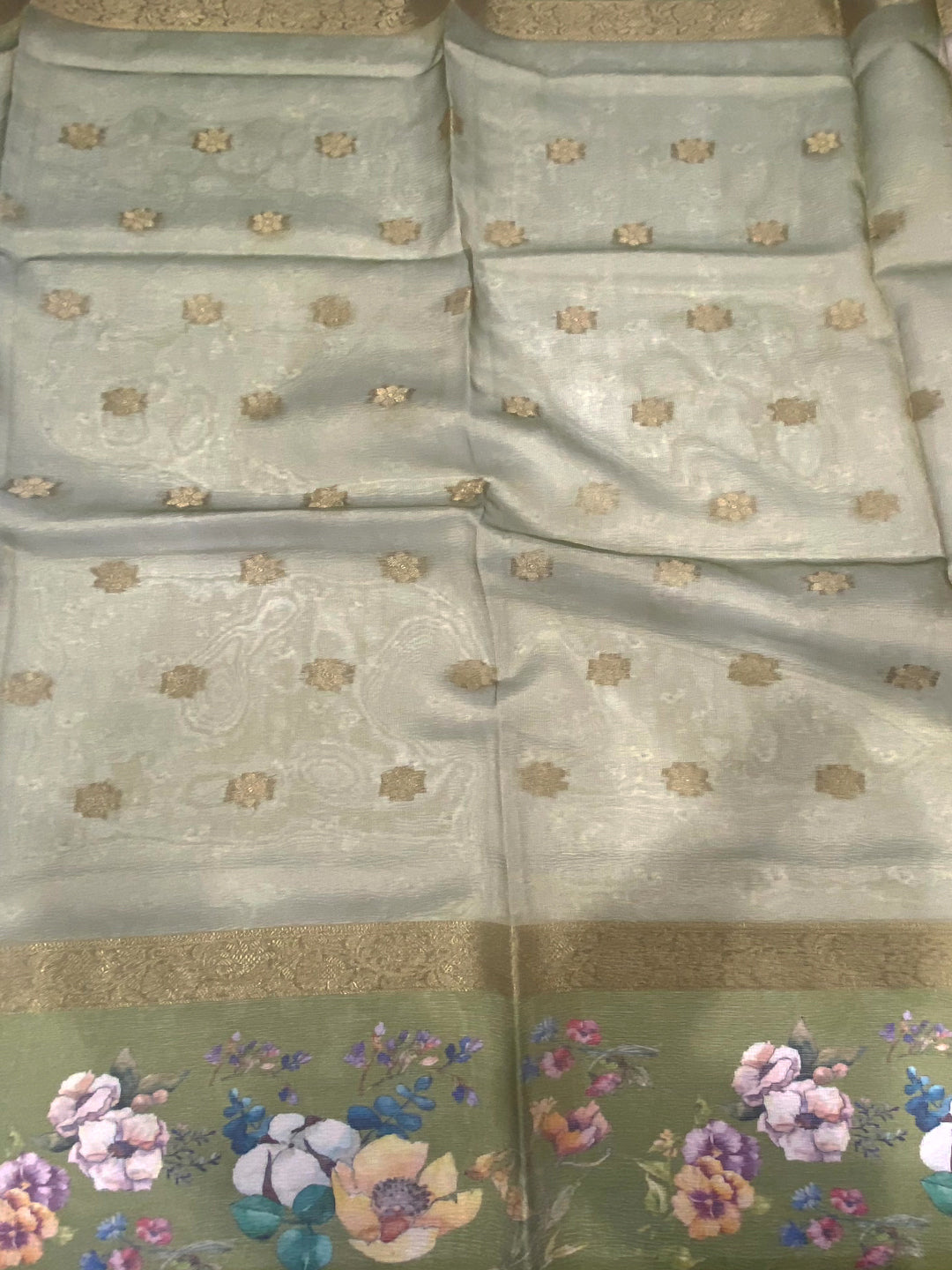 Pista Tissue Digital Floral Saree by My Store