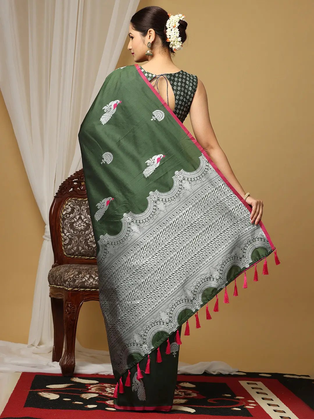 Banarasi Katan Silk Green Colour Kanchi Zari Weaving Saree