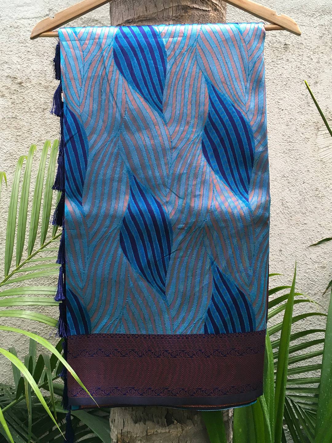 Royal Blue Tussar Silk Zari Weaving Ikkat Saree by My Store