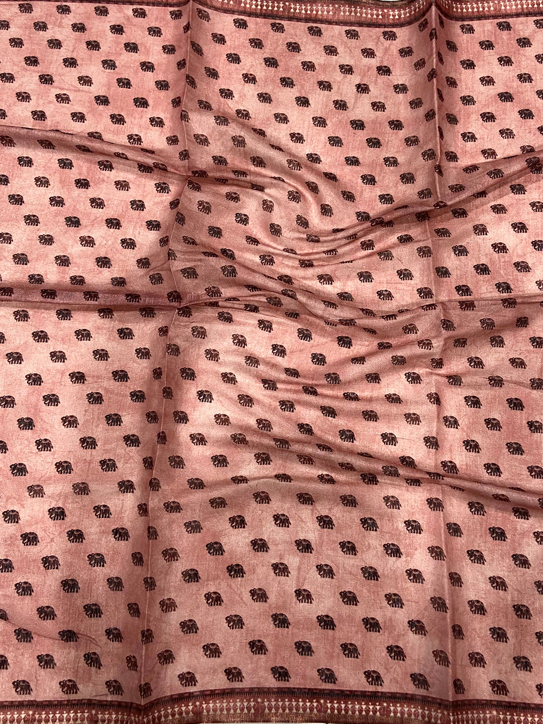 Dusty Rose Warli Print Tissue Chanderi Saree by My Store