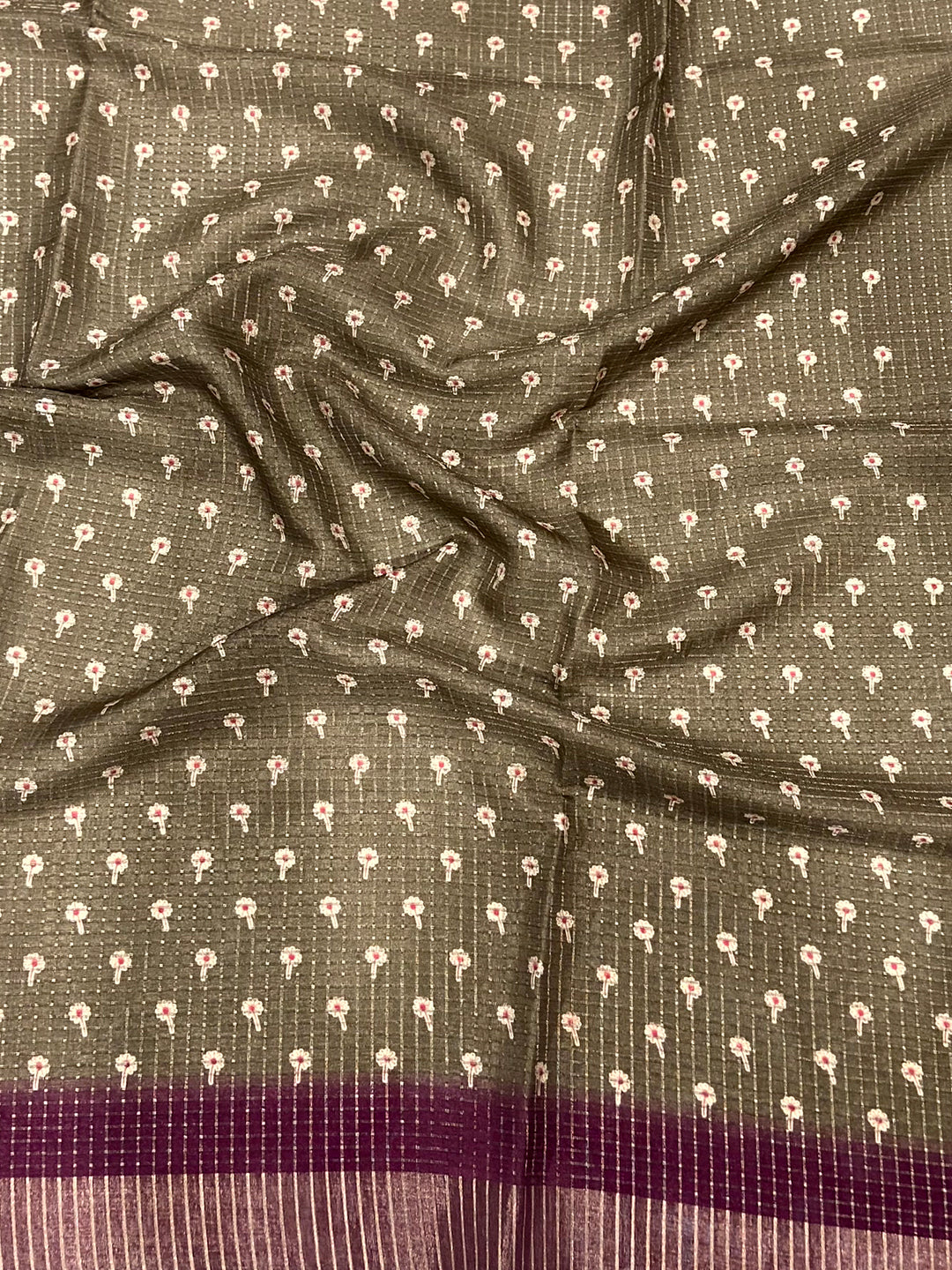 Brown Chanderi Check Sparrow Print Saree by My Store