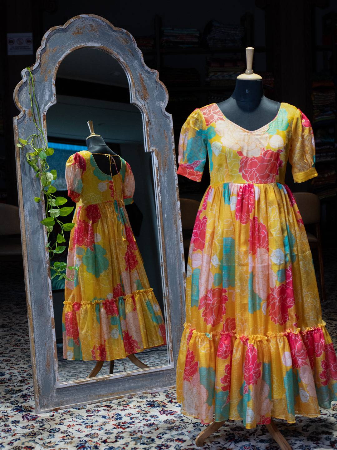 Daylily Yellow V Neck Midi Dress