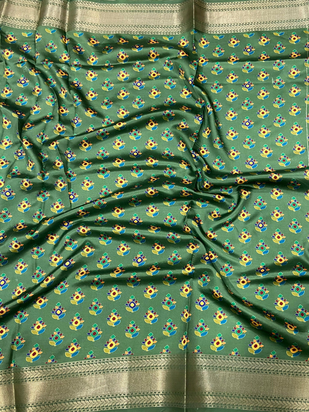 Dark Blue Mughal Kalamkari Print Pashmina Saree by My Store