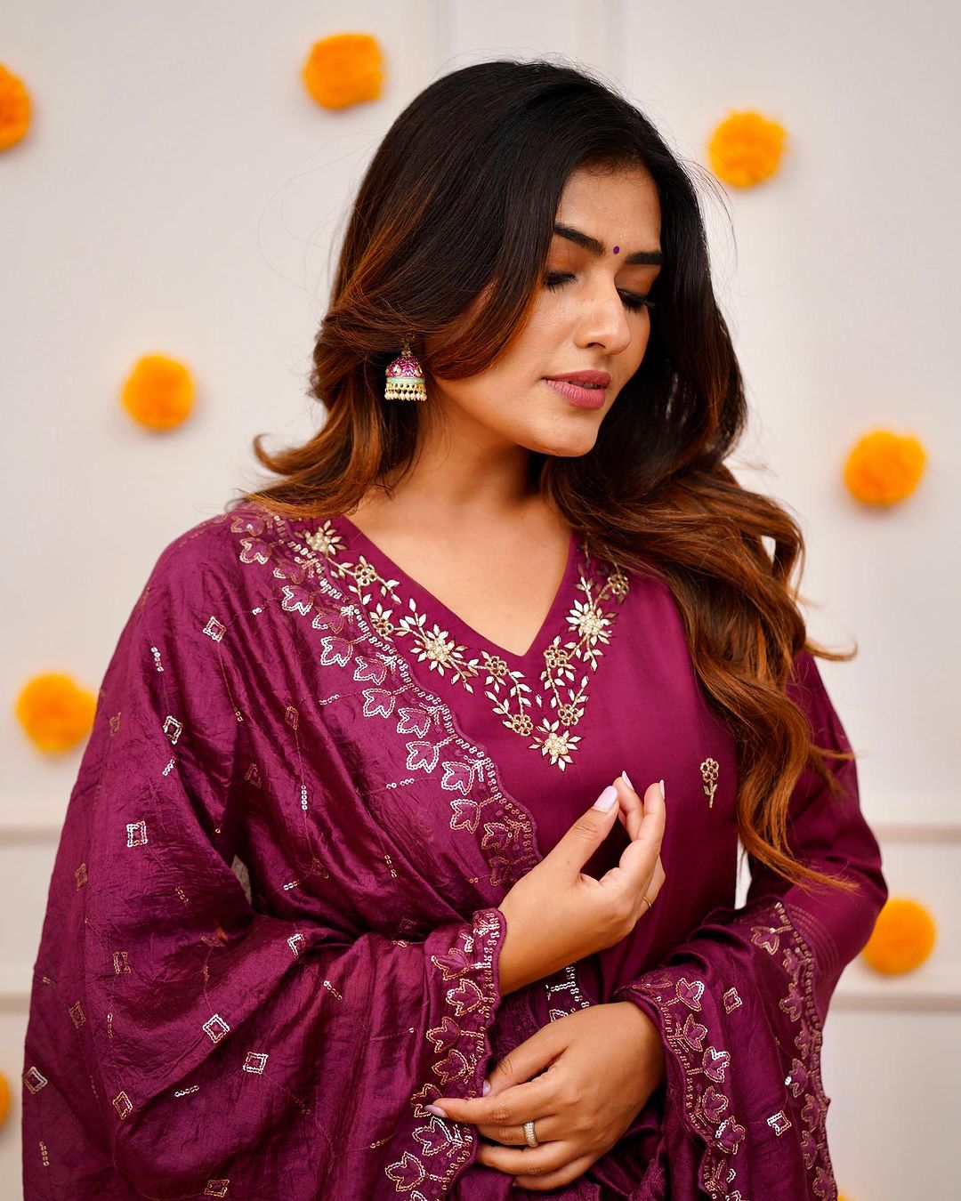Festival Wear Viscos Purple Kurta Set
