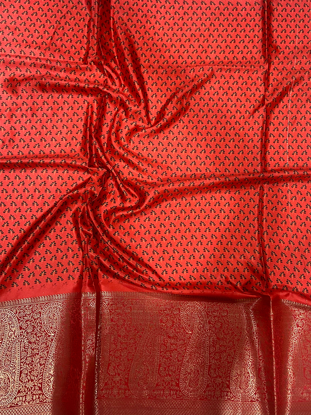 Peach Cherry Satin Kalamkari Saree by My Store