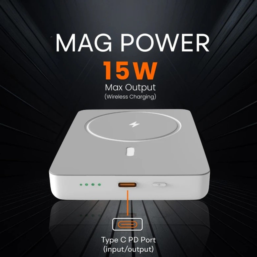TecSox 5000mAh | Wireless With MagSafe Compact Pocket Size Power Bank | Lithium Polymer