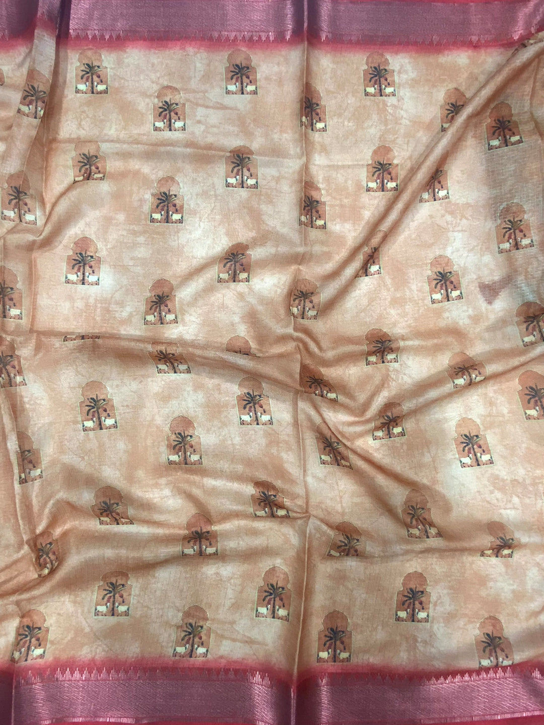 Baby Pink Soft Silk Tissue Pichwai Print Saree
