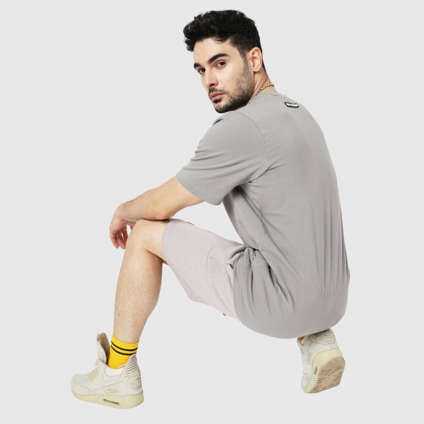 Grey Solid Relaxed Fit Shorts
