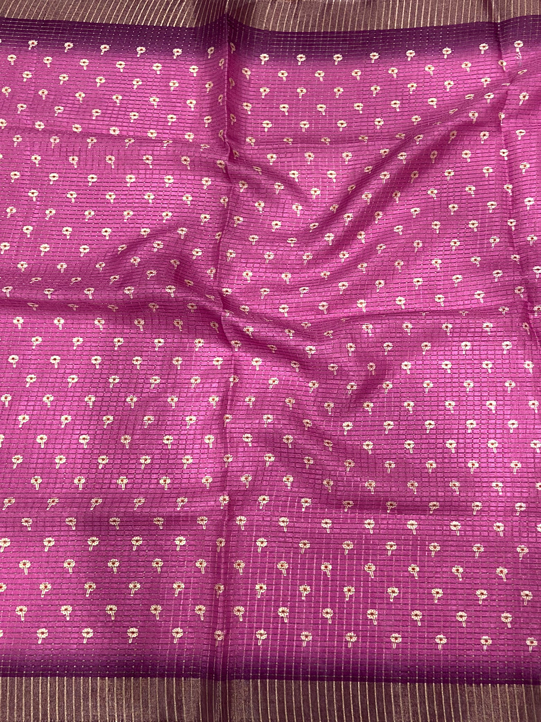 Pink Chanderi Check Sparrow Print Saree