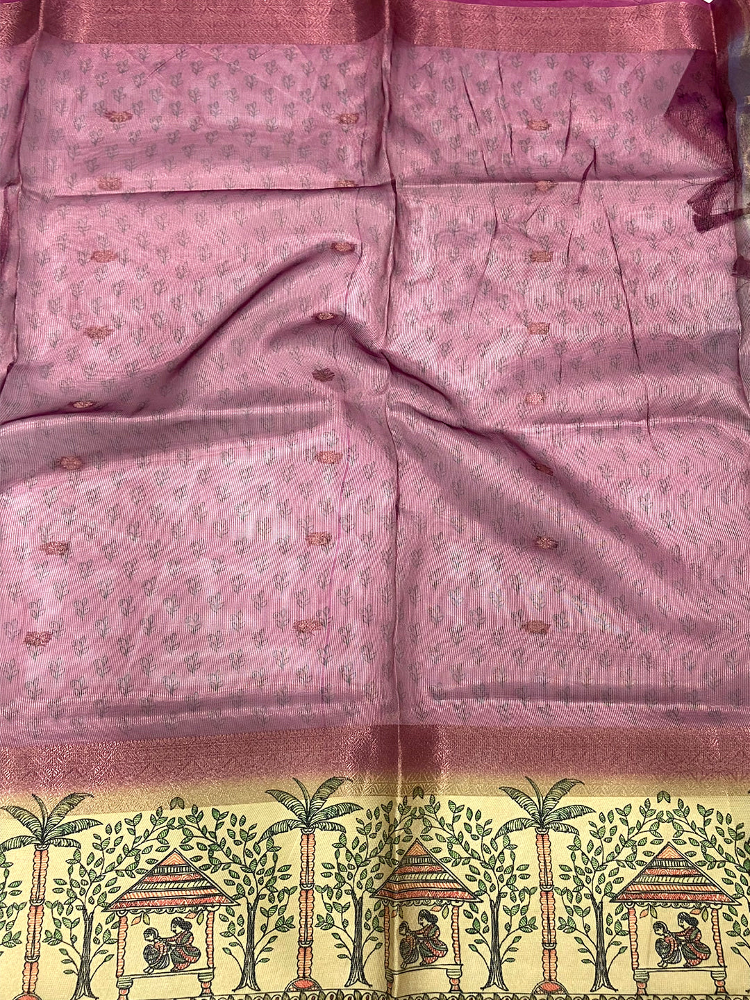 Pink Tissue Madhubani Print Saree by My Store