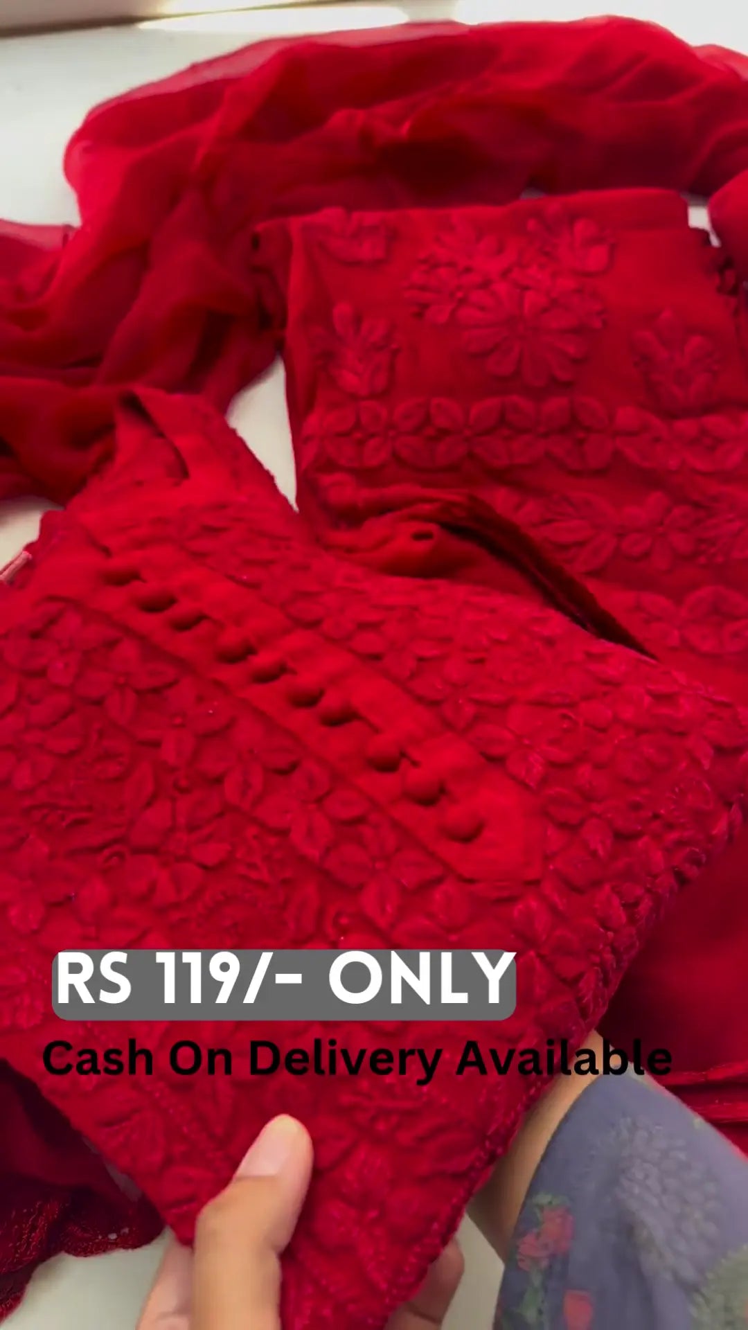Red Floral Embroidered Three-Piece Suit - My Store