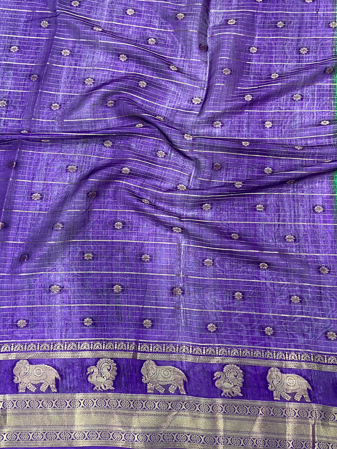 Green Soft Dola Silk Striped Print Saree by My Store