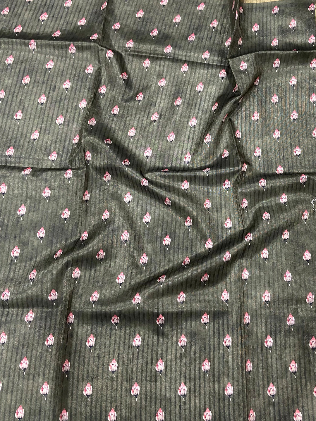 Olive Floral Grace Soft Silk Tissue Saree by My Store