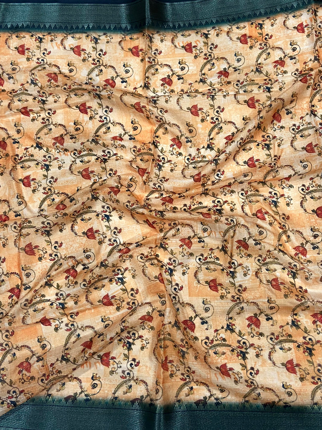 Beige Kota Doriya Zari Weave Digital Print Saree