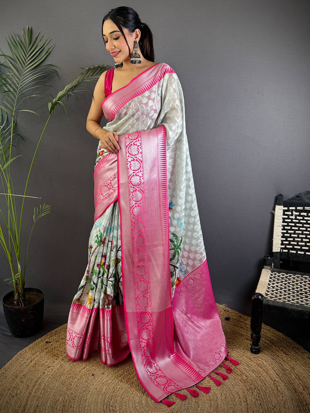 Ethereal White Kora Tissue Saree by My Store