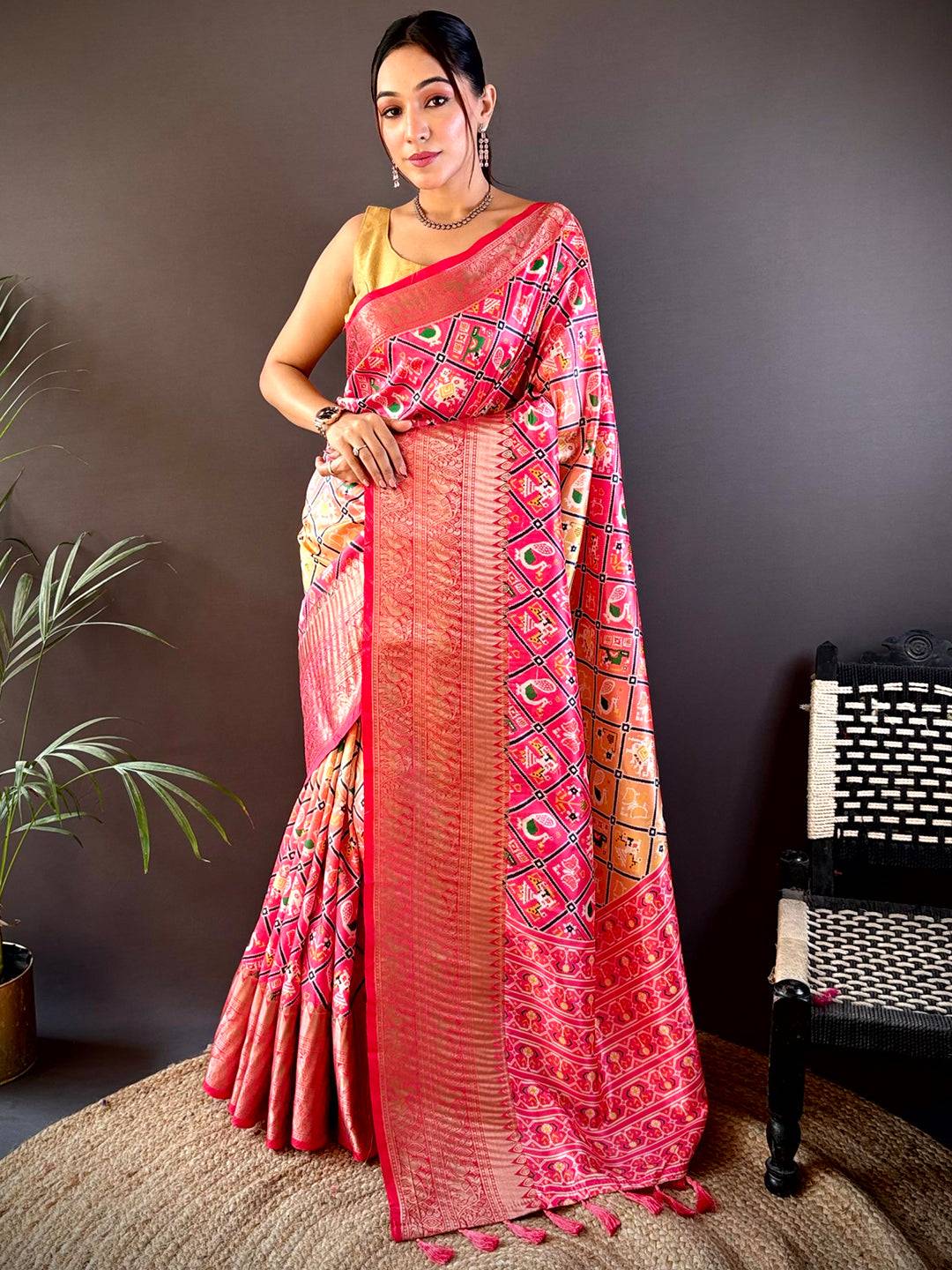 Ombre Peach Soft Silk Patola Print Saree by My Store