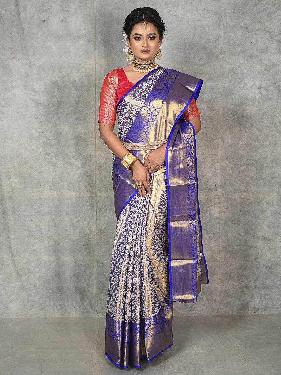 Royal Blue One Grm Gold Tissue Silk Saree