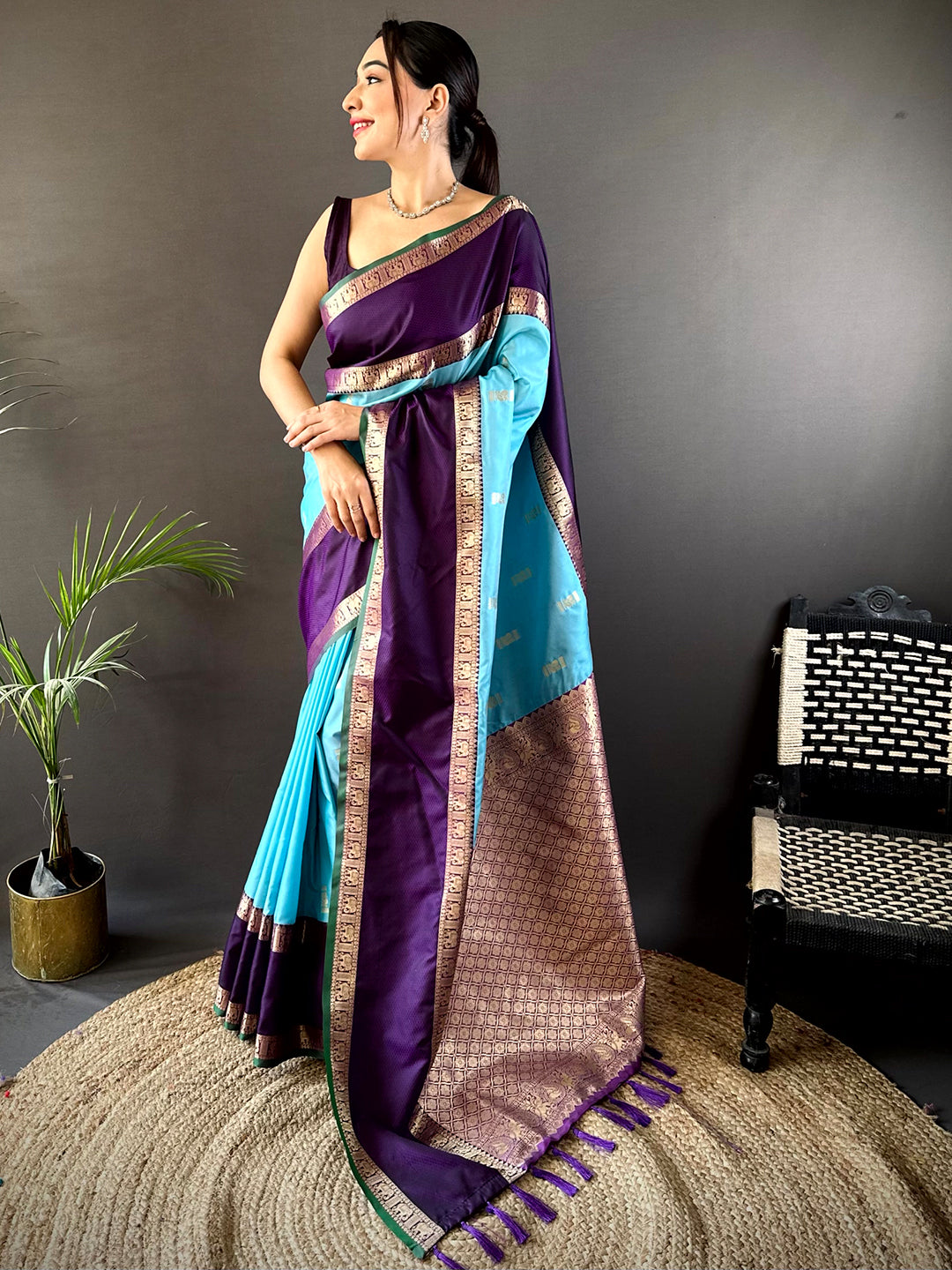 Ethereal Sky Gadhwal Soft Silk Saree by My Store