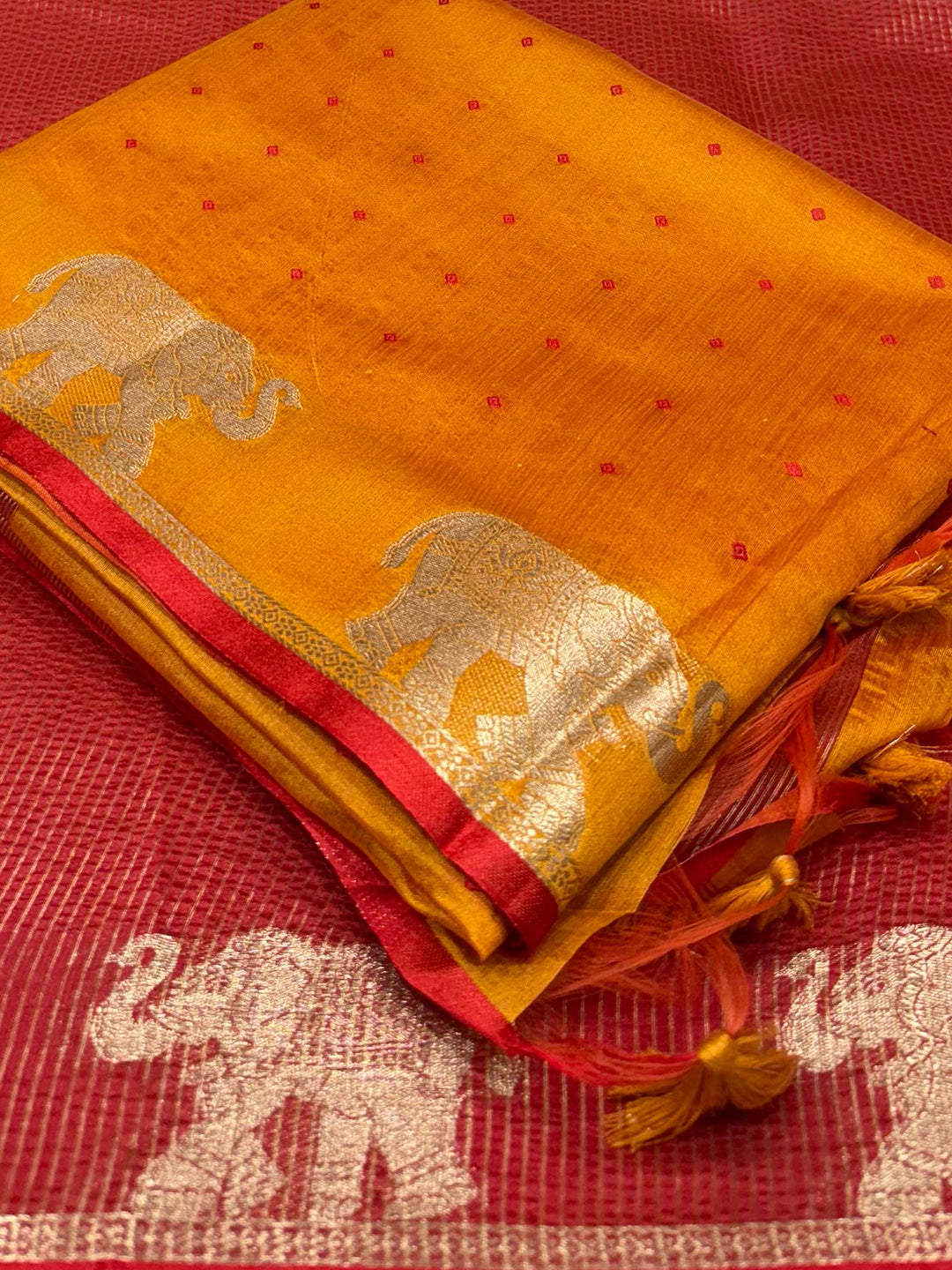 Orange Pure Silk Bandhani Butti Saree by My Store