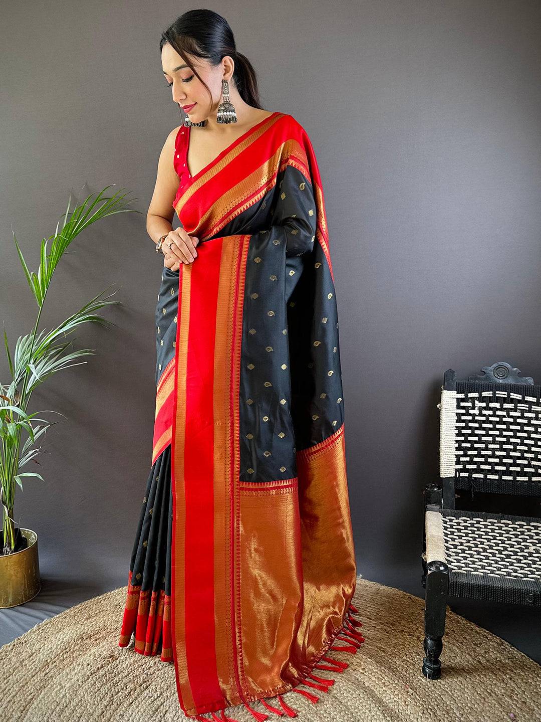 Premium Black Kanchi Rettepetta Sarees by My Store