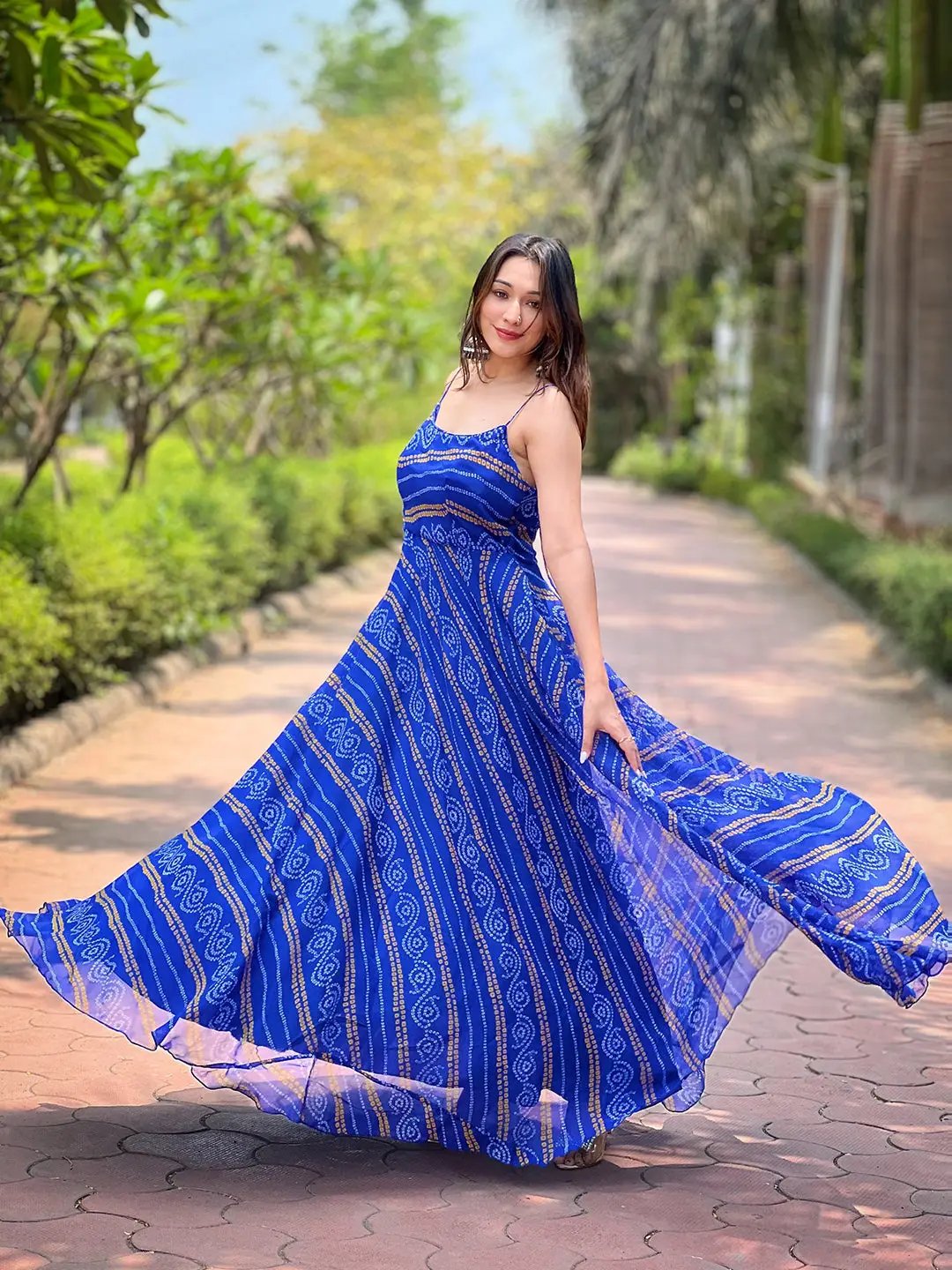 Royal Blue Bandhej Printed Dress by My Store