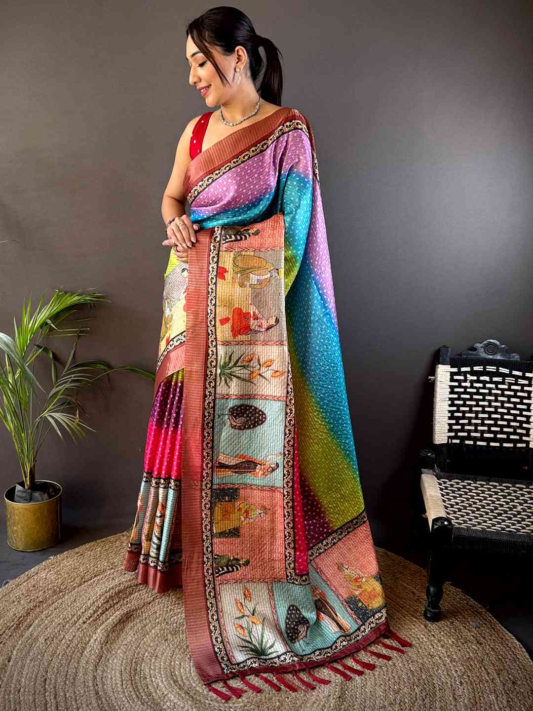 Radiance Silk Blend Bandhani Print Saree by My Store