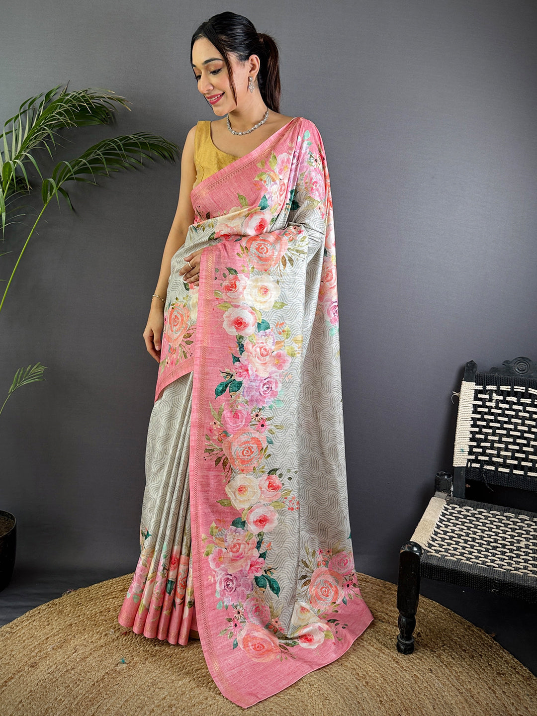 Sky Tussar Ghicha Silk Saree by My Store