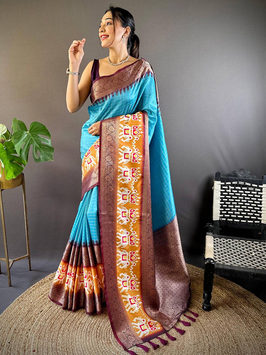 Geometric Elegance Ikkat Saree by My Store