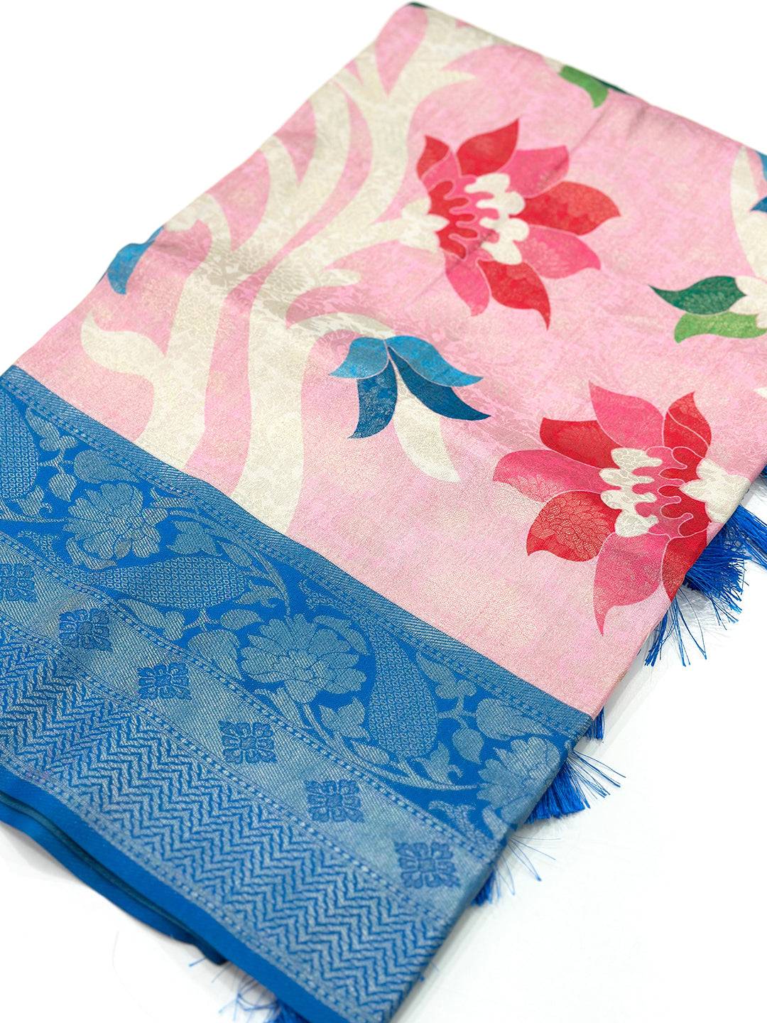 Elegant Pink Lotus Print Saree by My Store