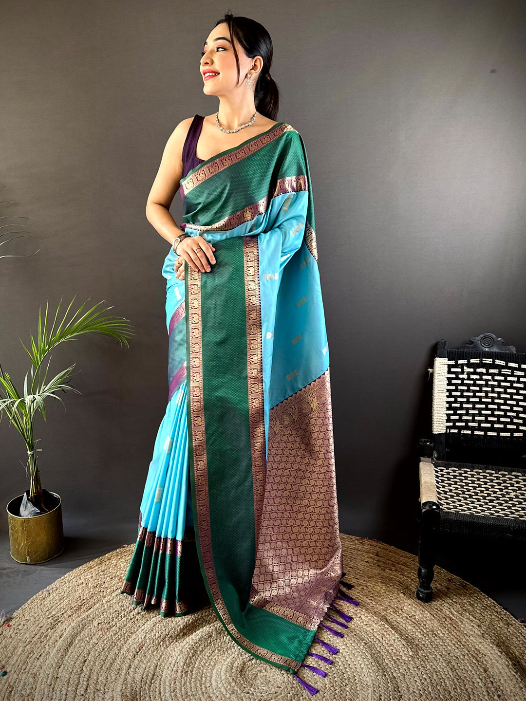 Sky Blue Gadhwal Pure Soft Silk Saree by My Store