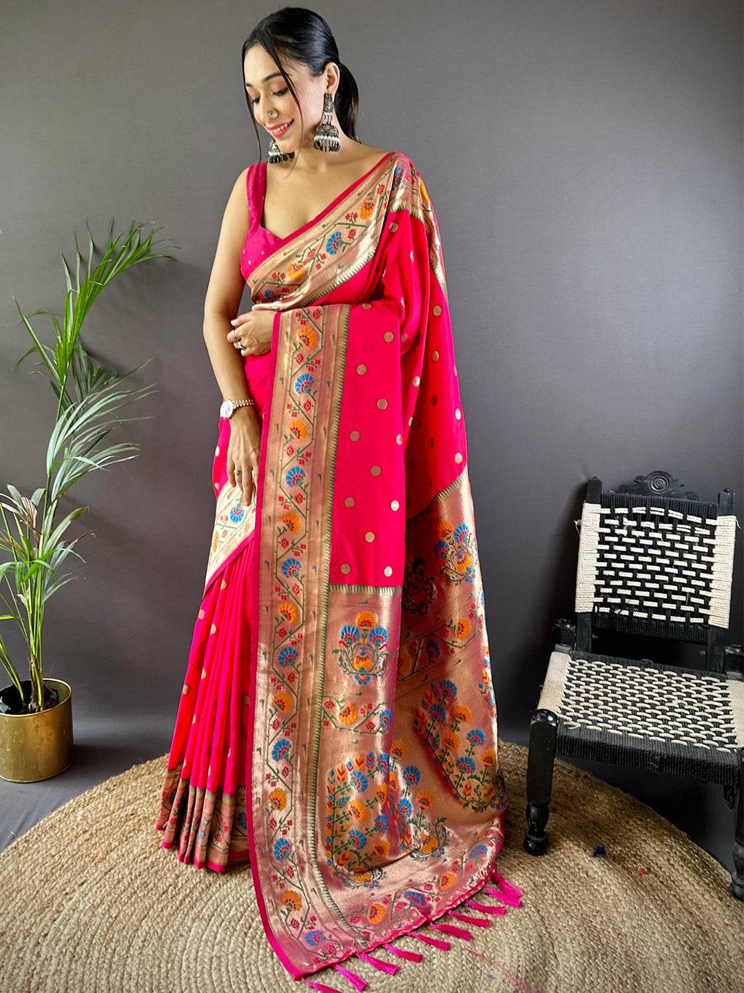 Red Colour Yevla Paithani Soft Silk Saree by My Store