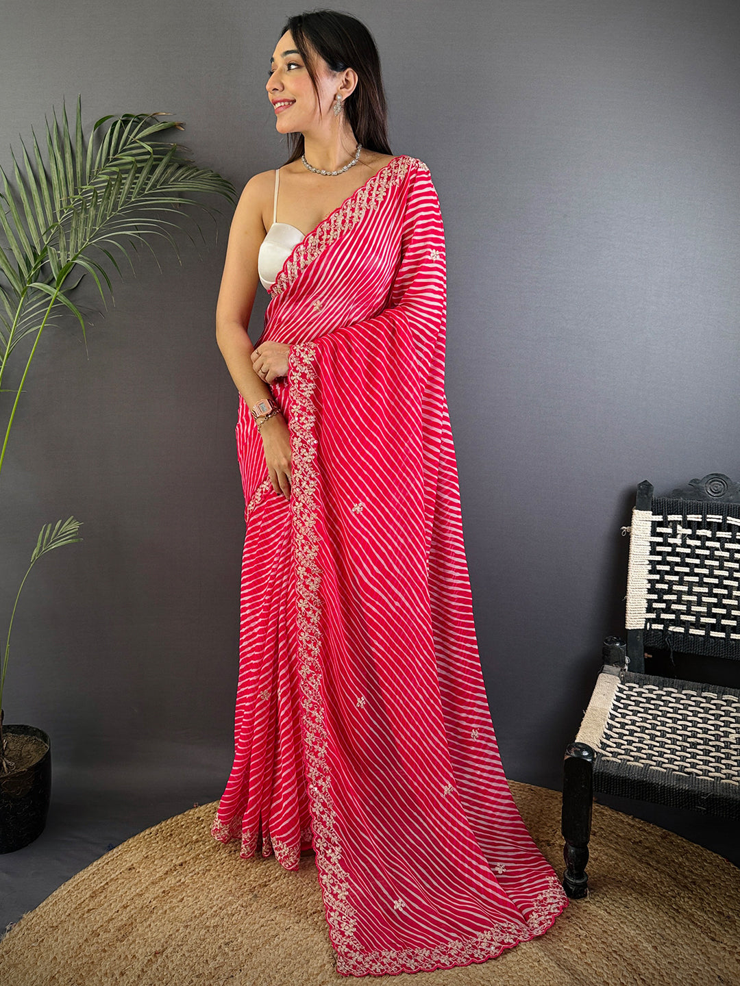 Pink Soft Georgette Bandhej Print Saree by My Store