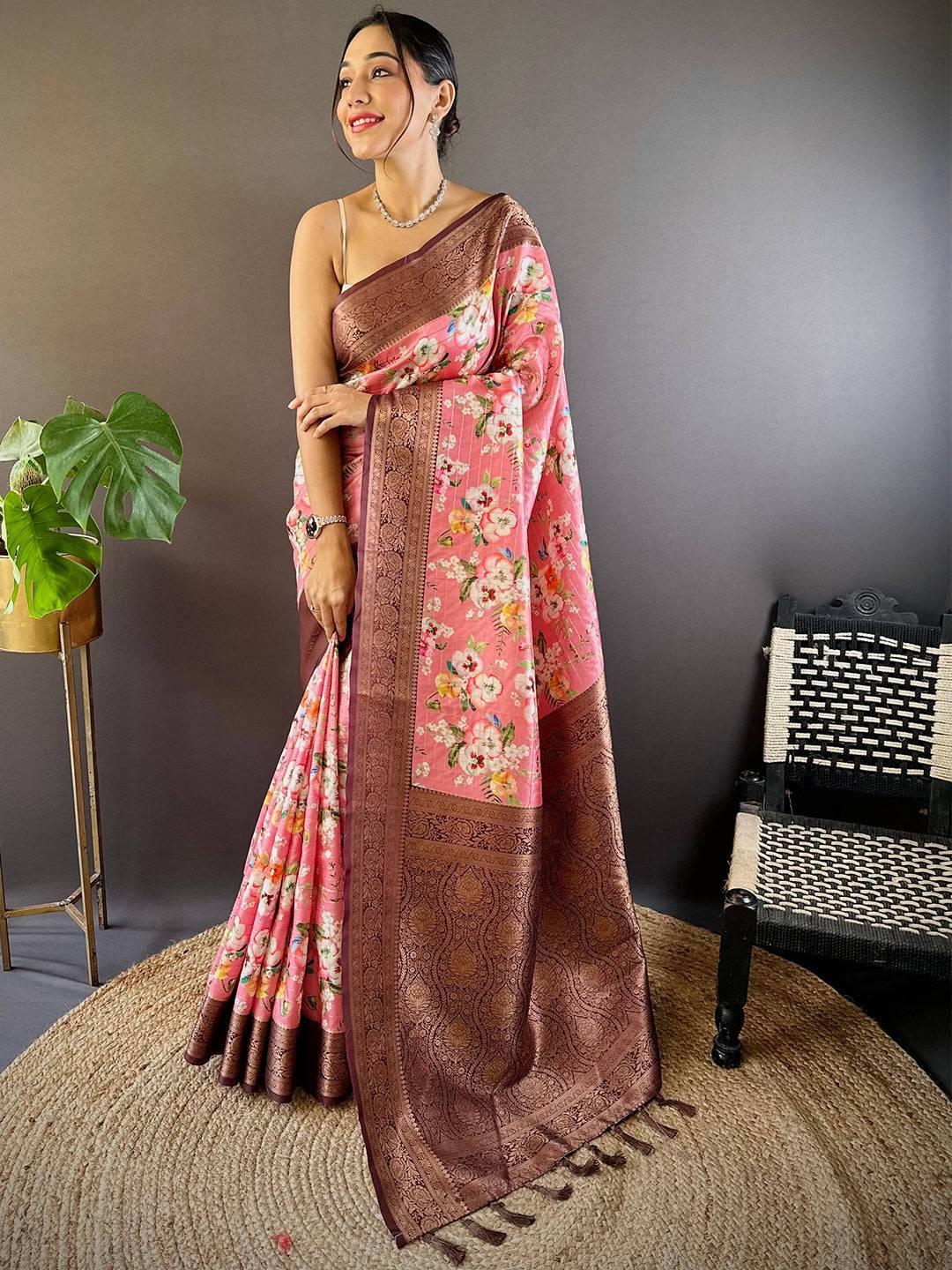 Blush Radiance Pink Floral Saree by My Store