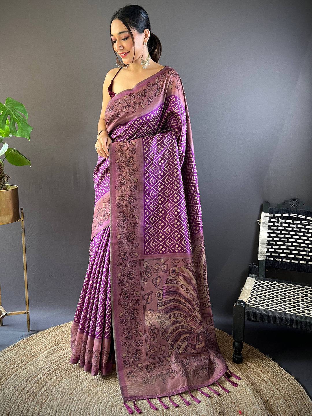 Purple Patola Kalamkari Saree by My Store
