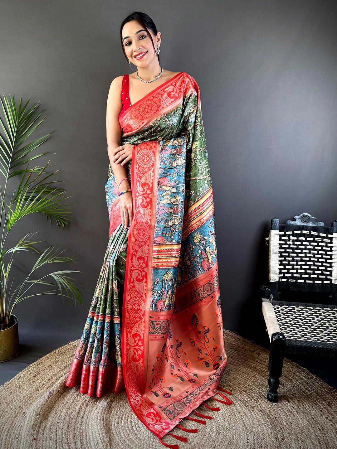 Green Yevla Pathani Soft Silk Saree by My Store