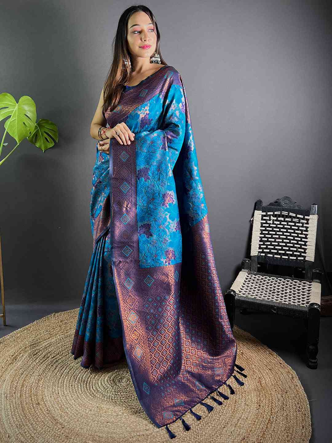 Royal Blue Soft Silk Butta Weaving Saree by My Store