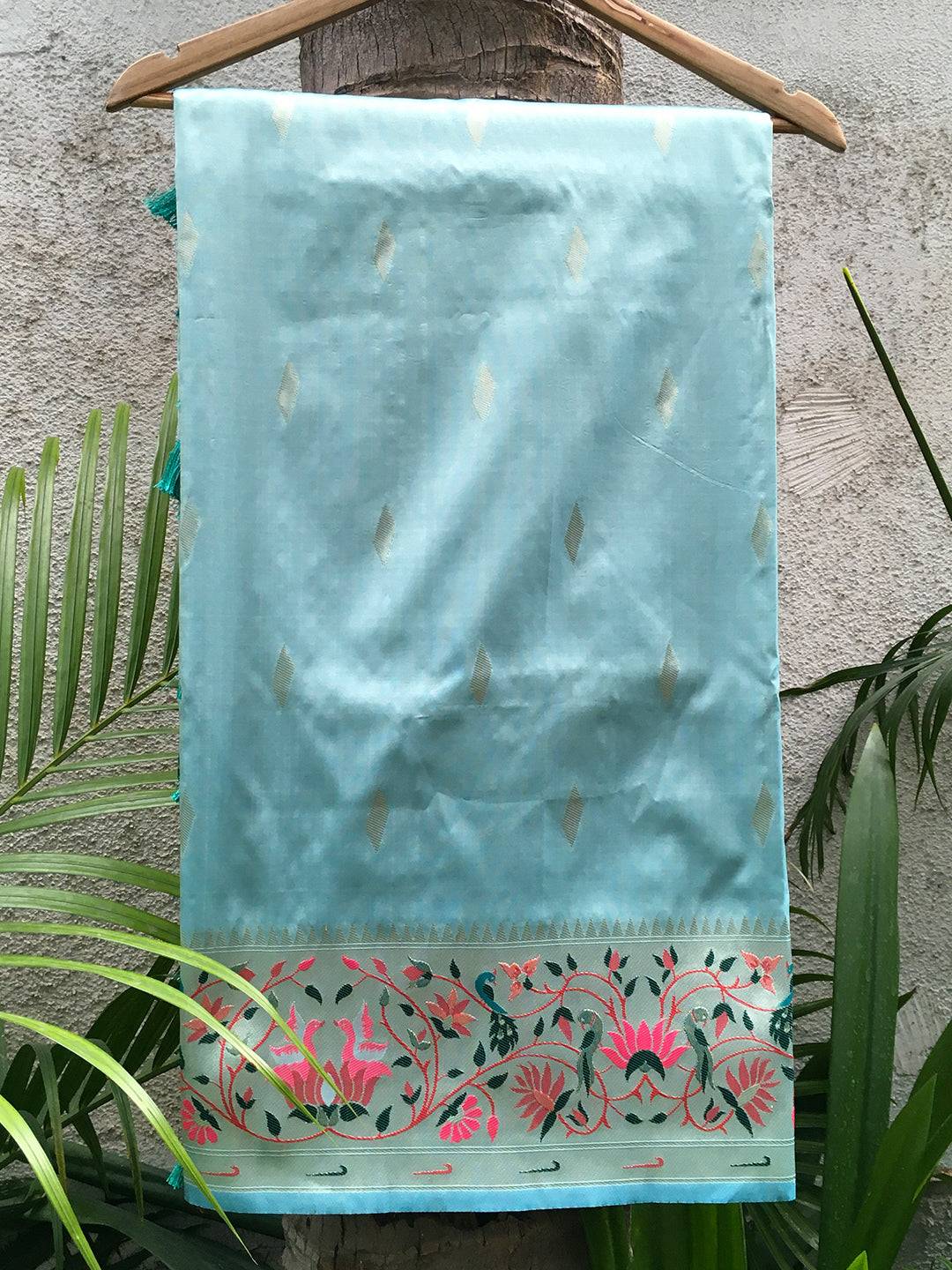 Sky Blue Yevla Paithani Meenakari Saree by My Store