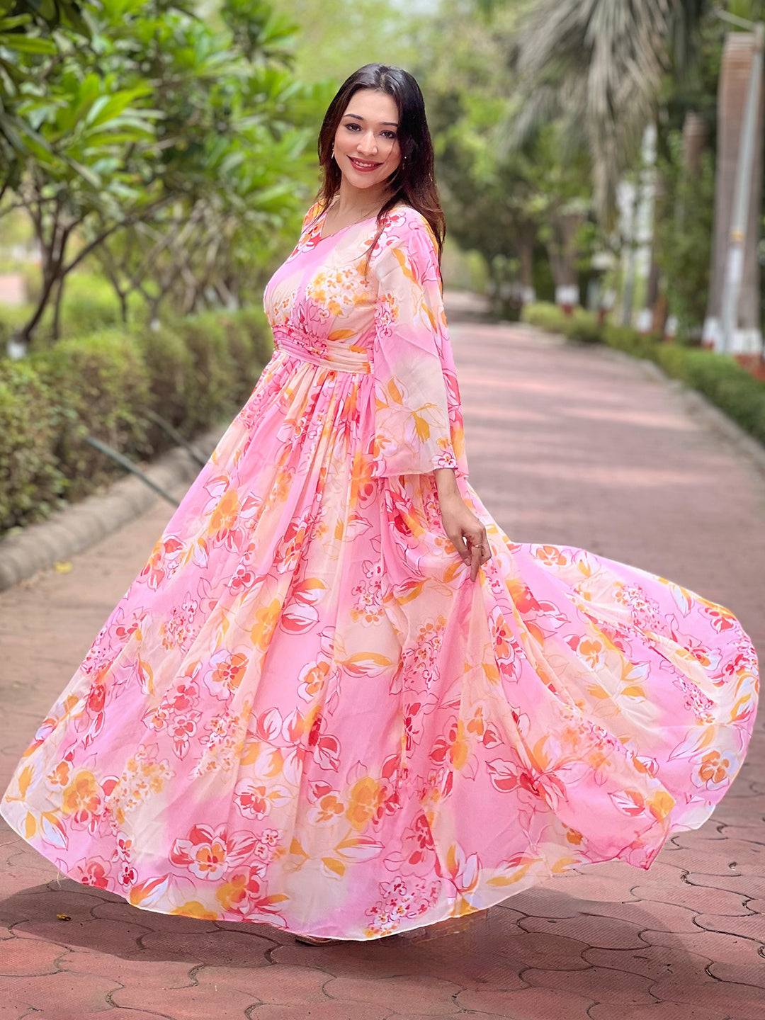 Peach Abstract Printed Dress by My Store