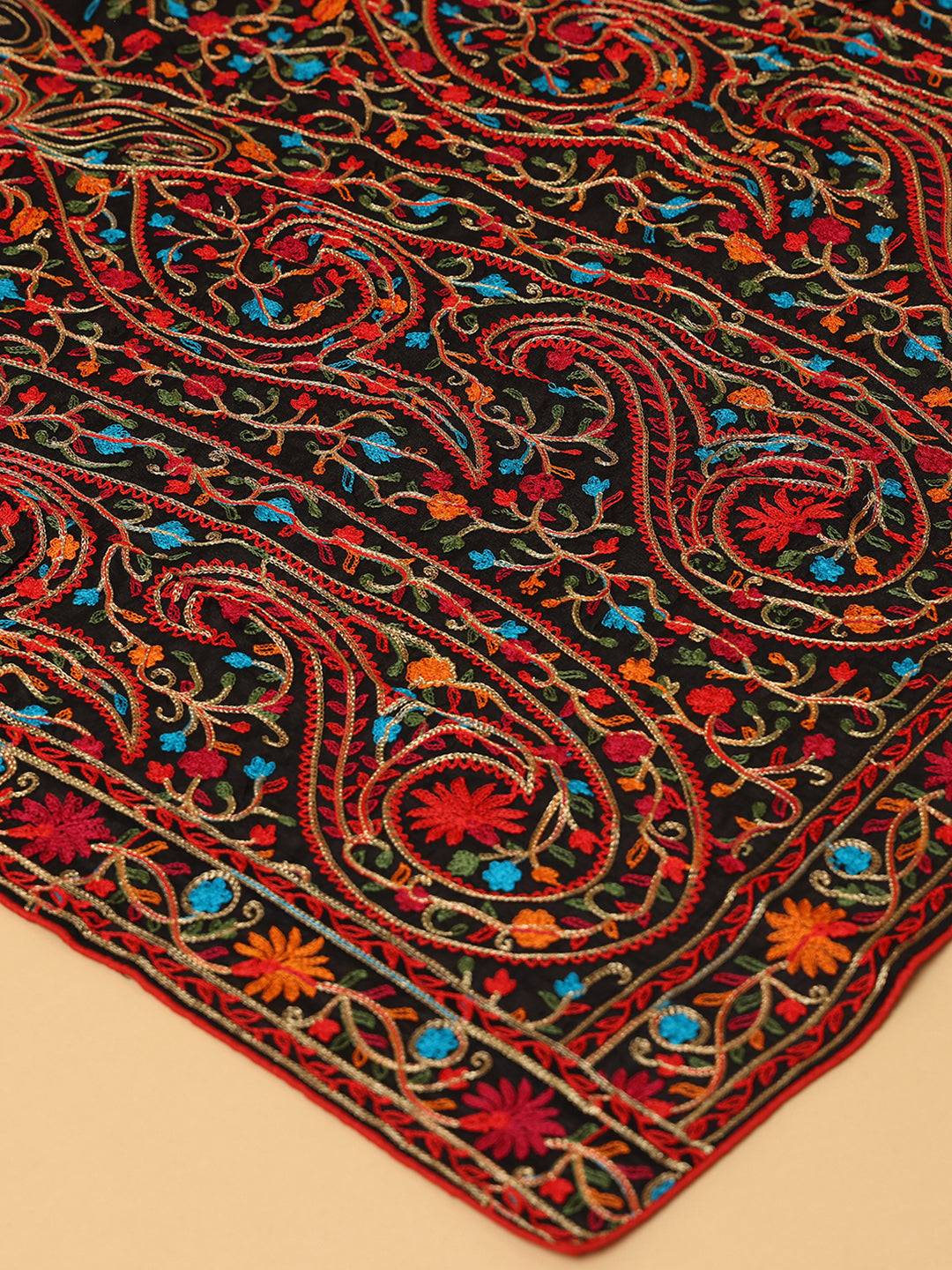 Poly Chiffon Black Colour Pashmina Threadwork Dupatta by My Store