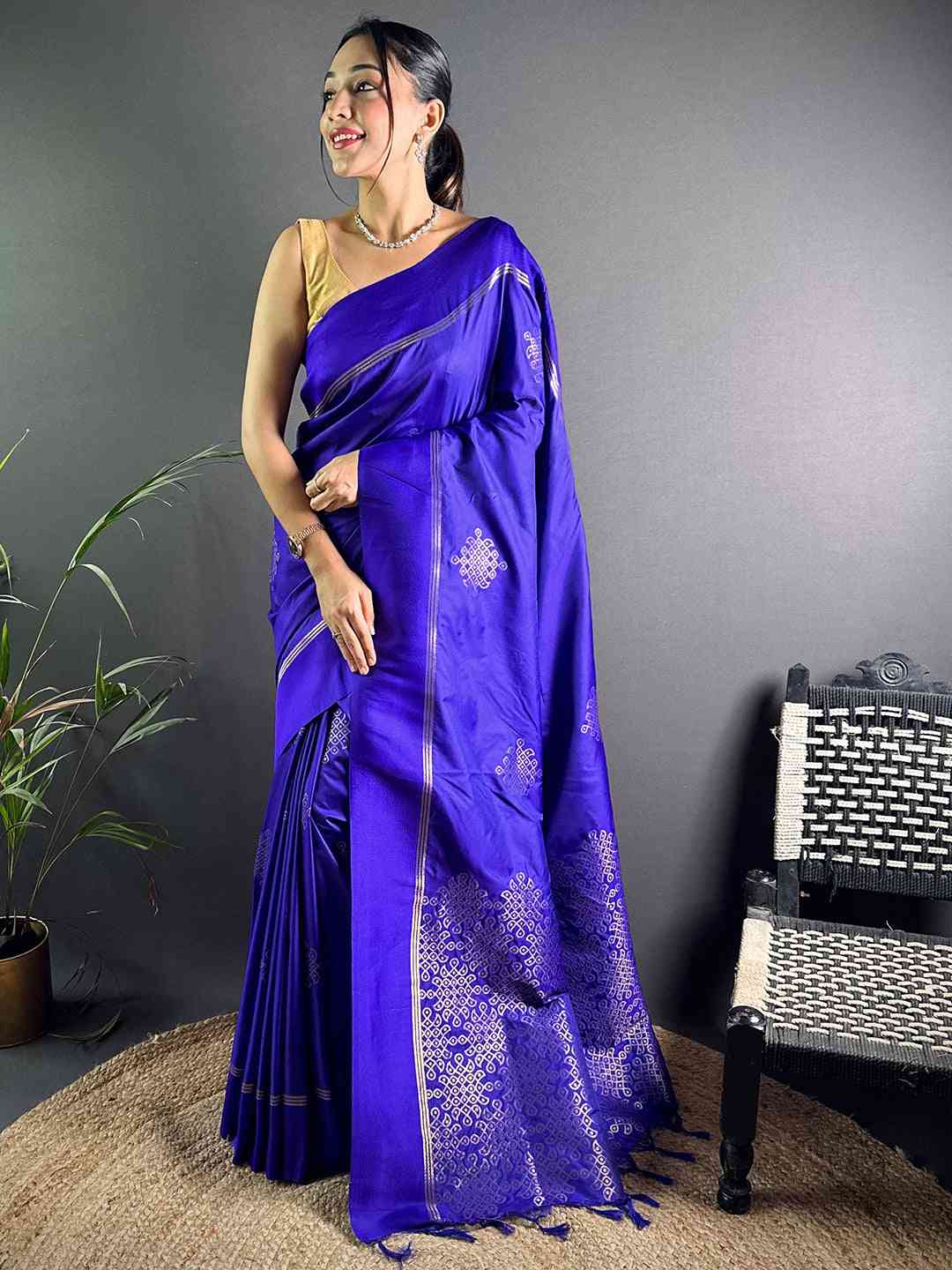 Purple Kolam Silk Heritage Saree by My Store