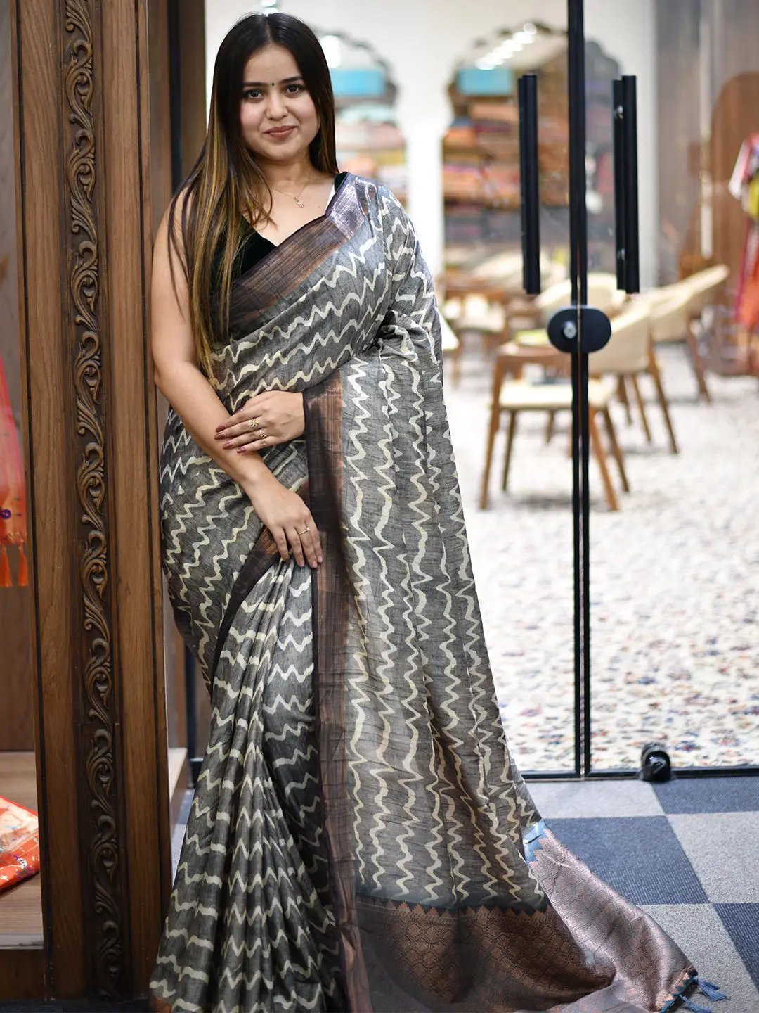 Beautiful Pure Tussar Ghicha Silk Digital Print Saree