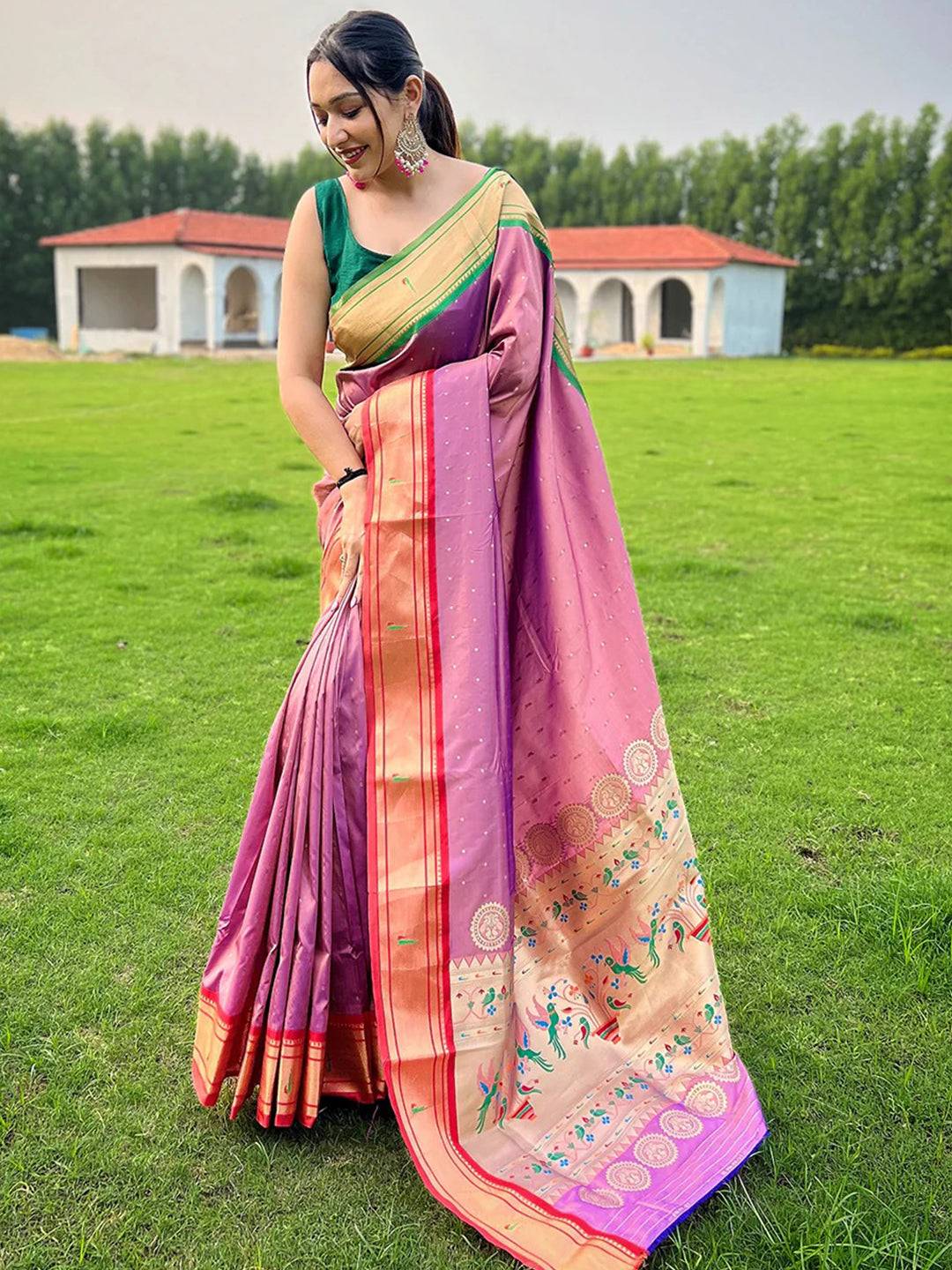 Pink Paithani Ganga Jamuna Broder Saree by My Store