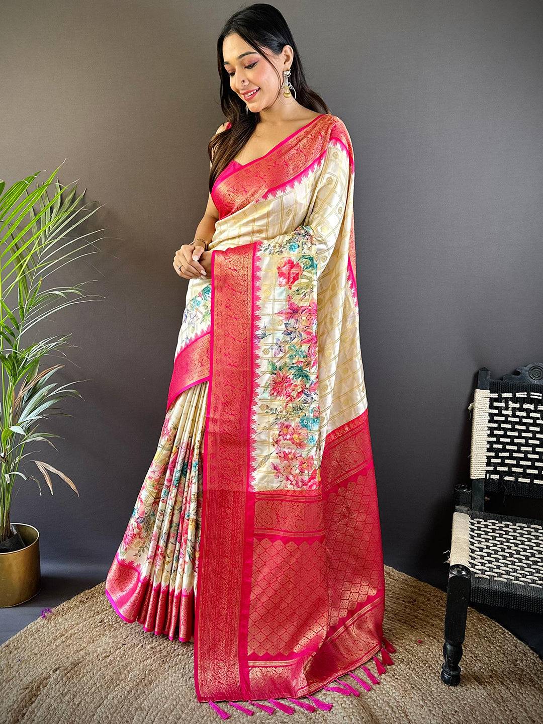 Pink Floral Bloom Kovai Rettapet Saree