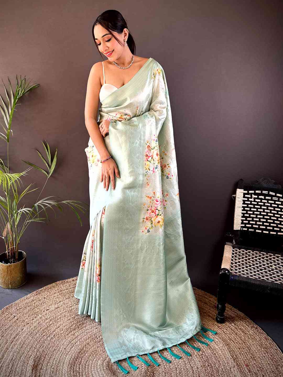 Ethereal Mint Kanjivaram Digital Silk Saree by My Store