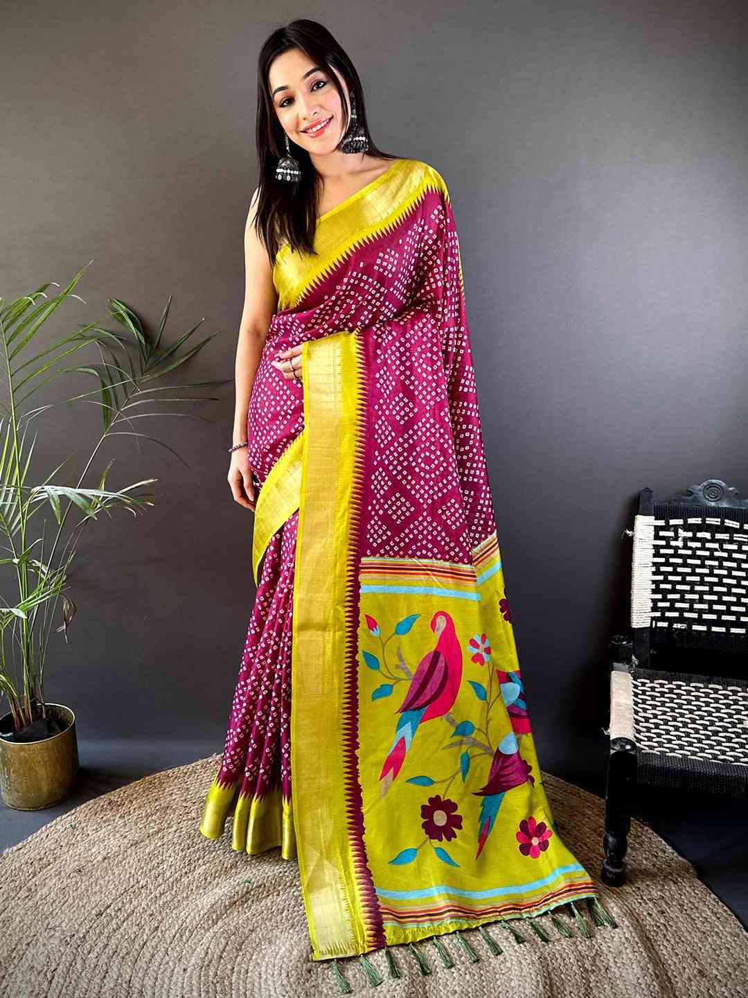 Pink Soft Manipuri Silk Bandhej Saree by My Store