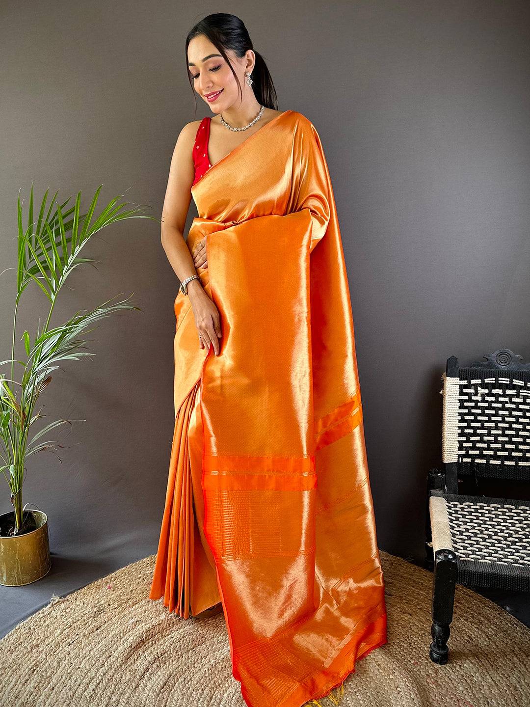 Orange Elegance Kanjivaram Saree by My Store