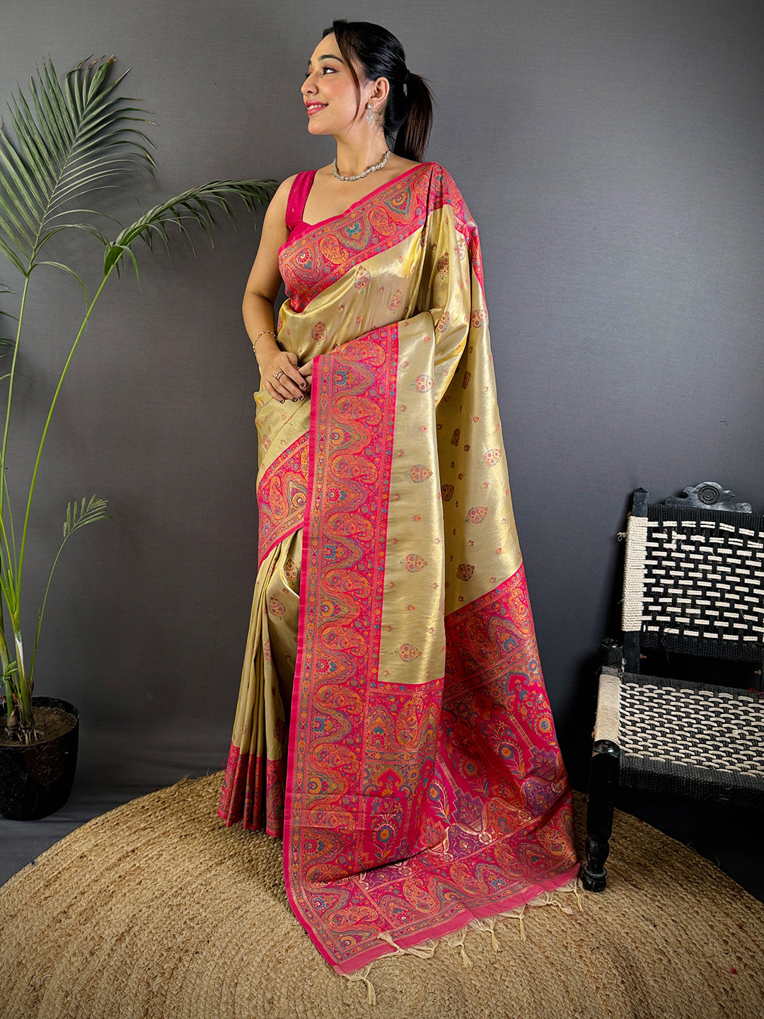 Golden Glow Dharmavaram Silk Saree by My Store