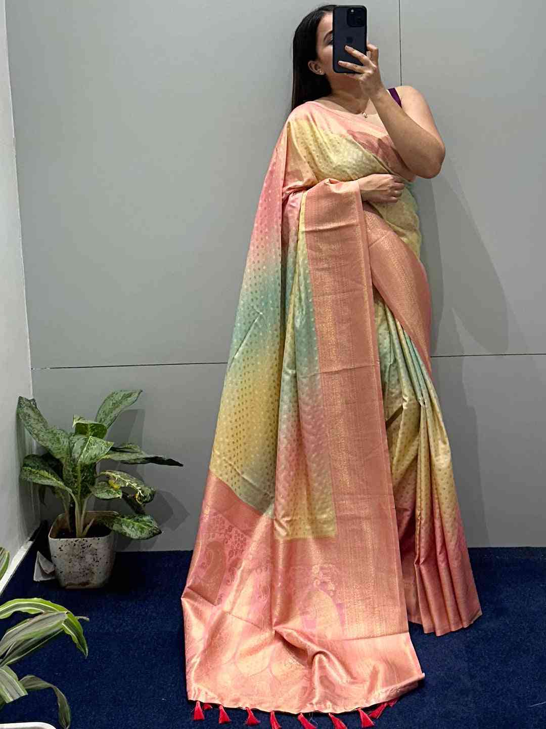 Soft Silk Banarasi Ombre Print Party Wear Saree by My Store